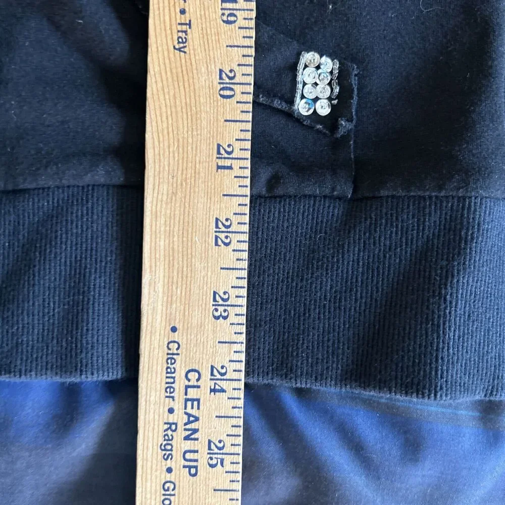 BOSTON PROPER Y2K Bling Hoodie Womens Small Black Fleur De Lis Rhinestone Jacket - Picture 9 of 11